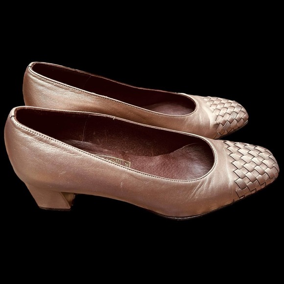 Renzo Fontanelli Stanley Eisenman’s Shoes Braid Woven Leather Metallic Taupe 6 B - Picture 3 of 11